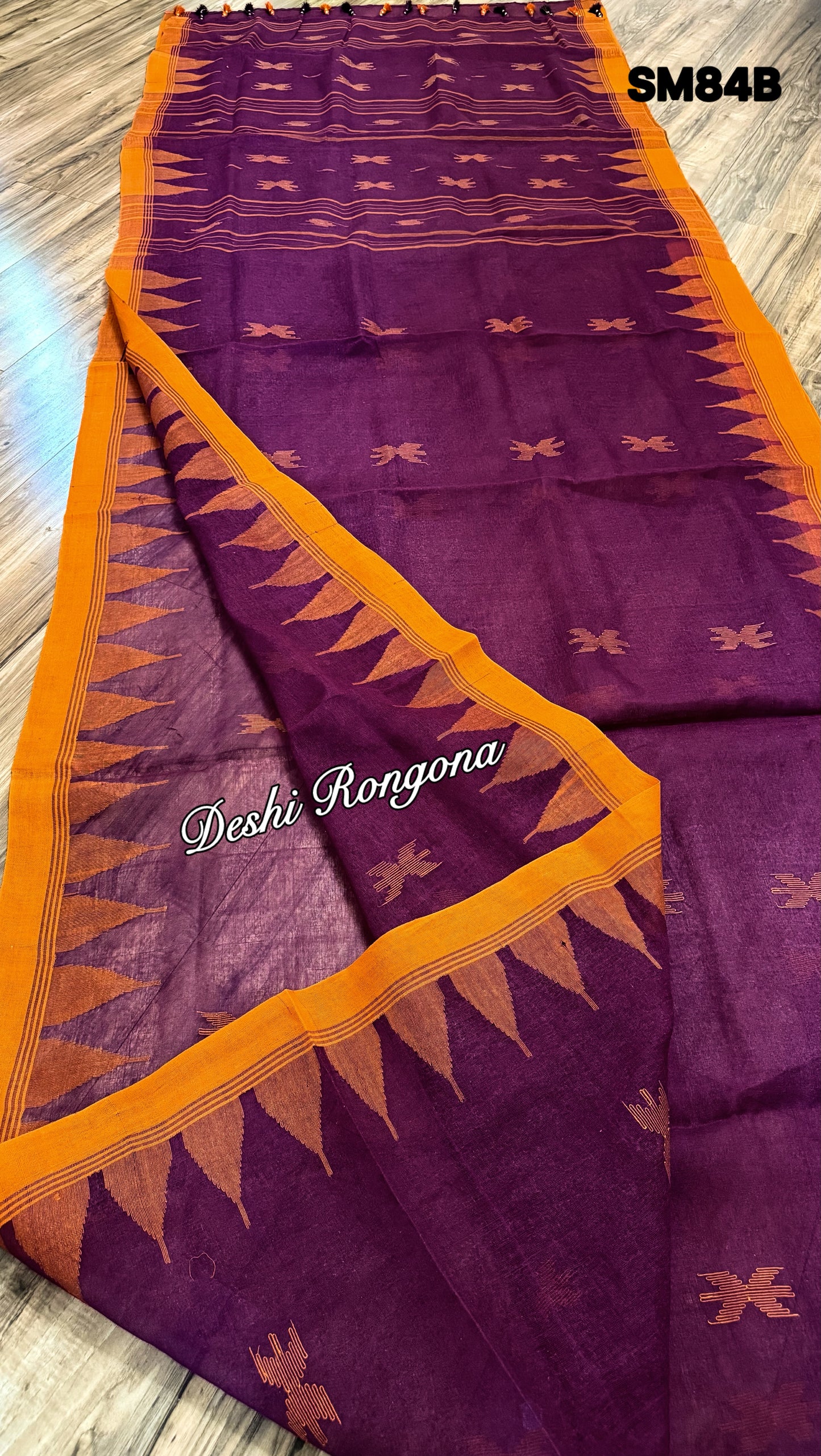 Monipuri Cotton saree, Burgundy and Orange