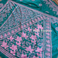 Sea green Bangalore Silk Kantha Saree with pink work