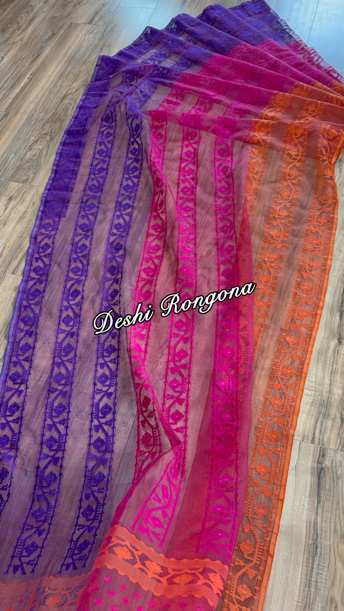 Elegant Magenta Orange Purple Dhakai Jamdani Saree - Handloom Classic