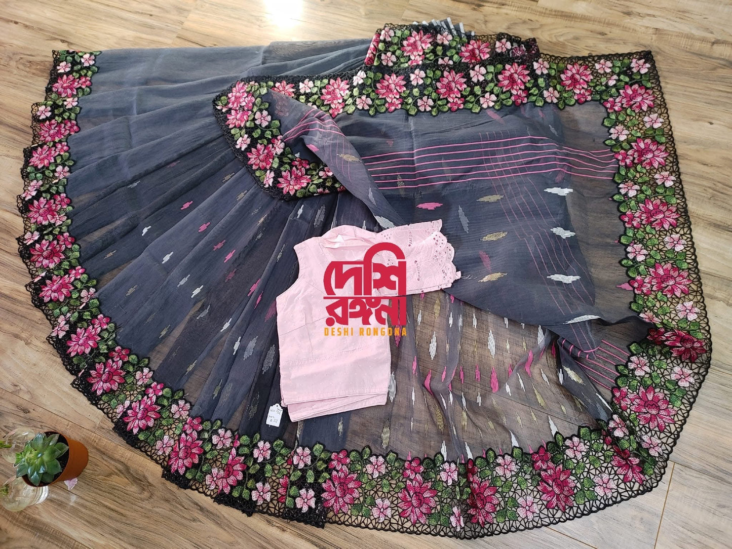 Gray Cutwork Dhakai Jamdani – Halfsilk 64 count