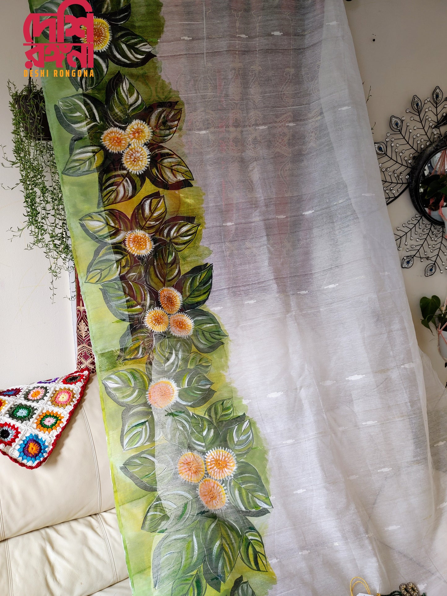 Exclusive Dhakai Saree Handpainted Couple Set, Classy Saree,Punjabi Detailed Handpainted with Acramin color, Feel special with it