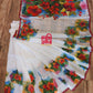 Original Dhakai Jamdani Handpainted, Halfsilk, Multi Red Hibiscus theme Saree