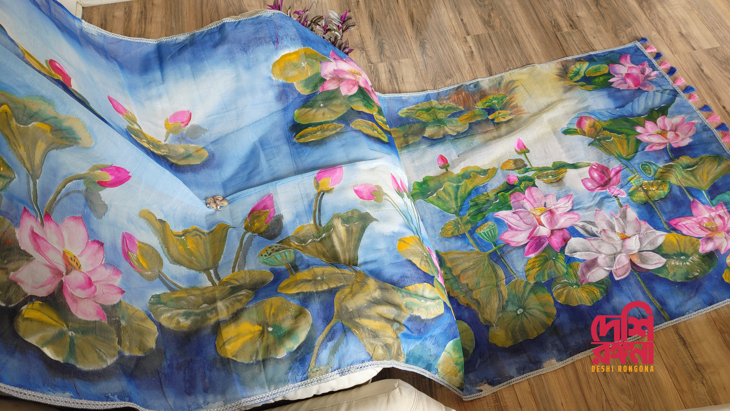 Abstract Watercolor – Handpainted Half Silk Saree (Copy)