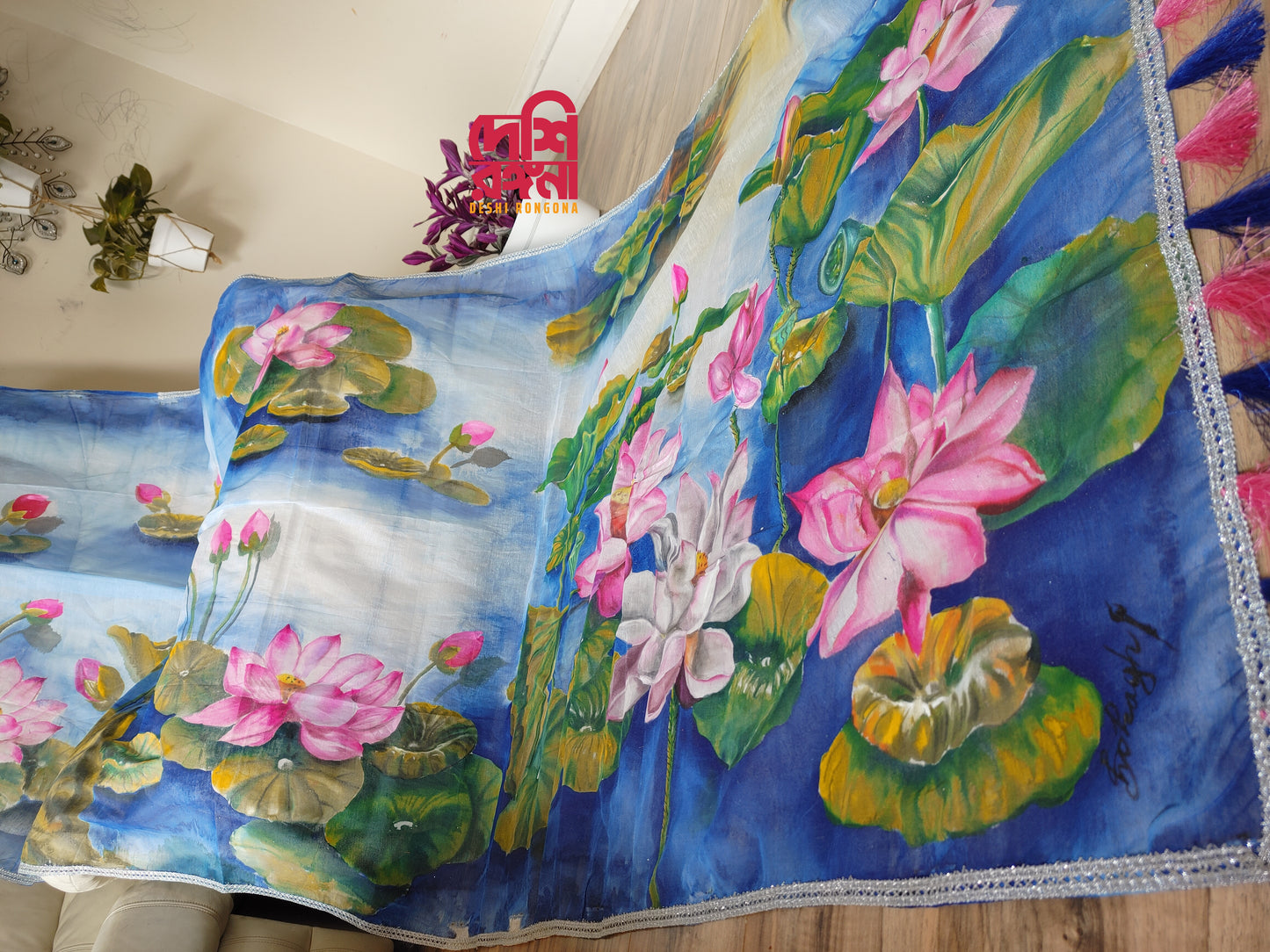 Abstract Watercolor – Handpainted Half Silk Saree (Copy)