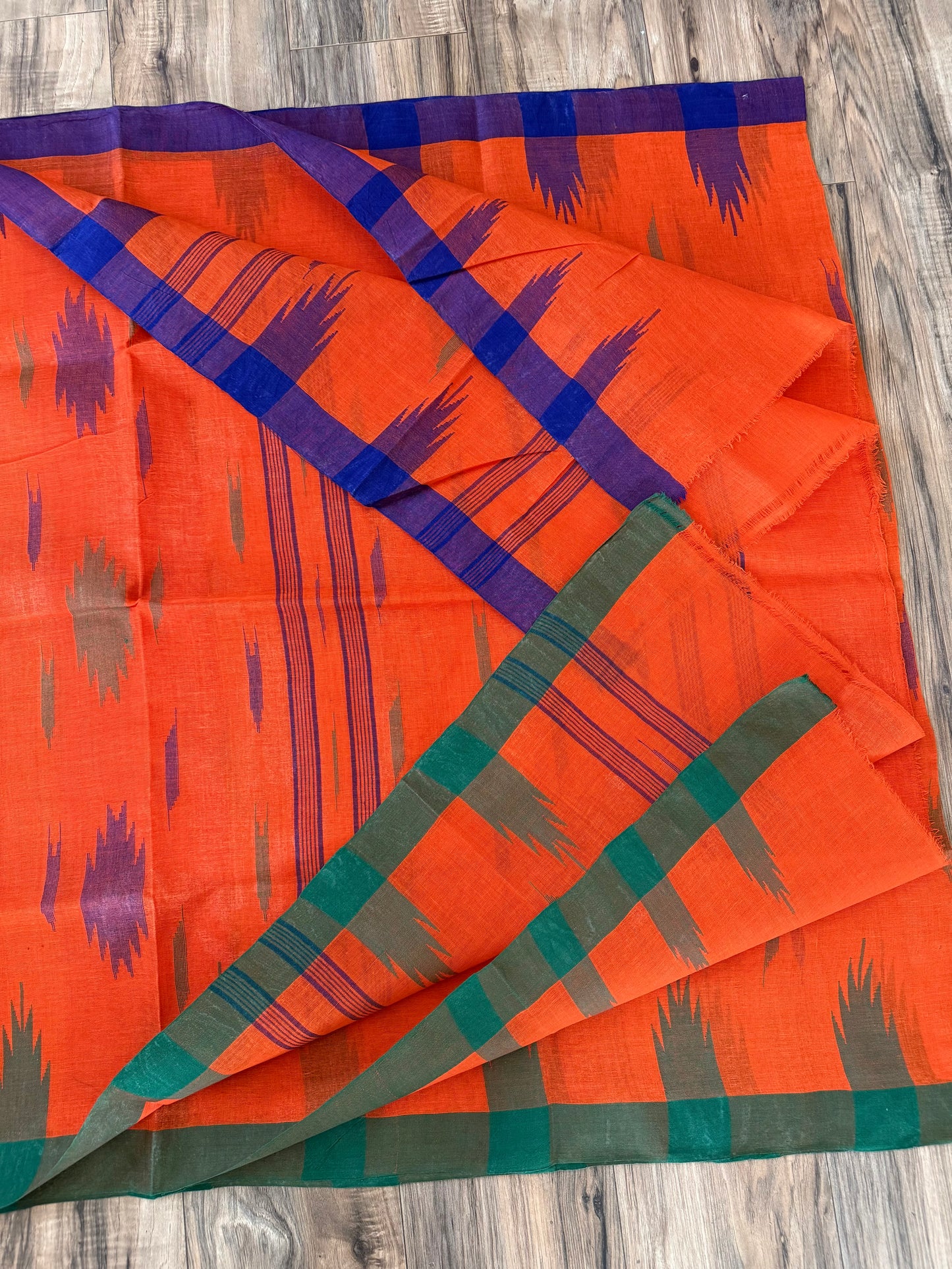 Sylheti Monipuri Handwoven Cotton Saree– Orange