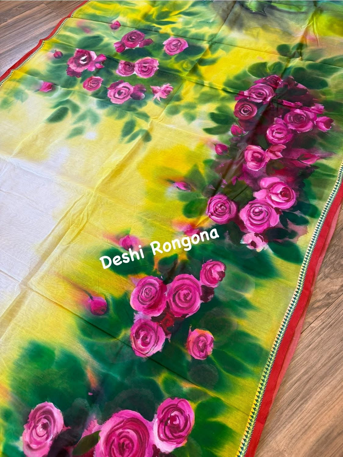 Rose Bloom Handpainted Saree on Tangail Halfsilk