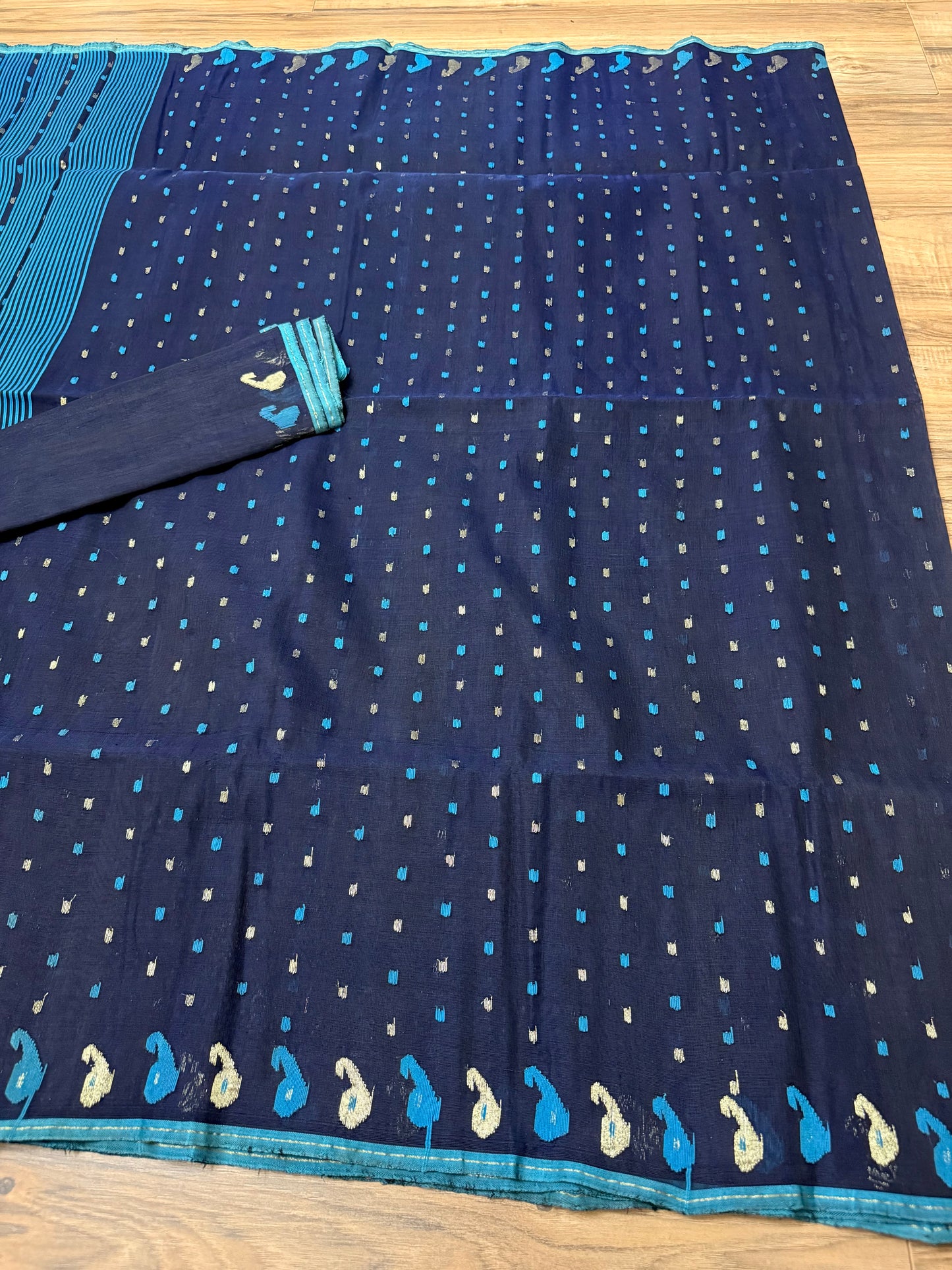 Original Dhakai Jamdani Saree - Navy Blue