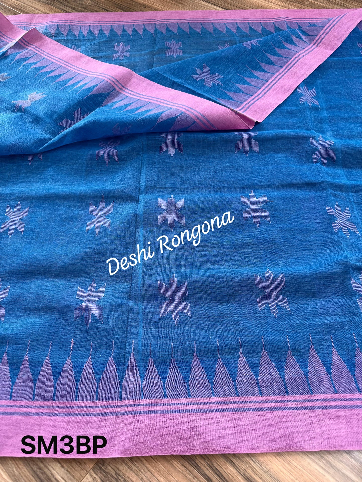 Sylheti Monipuri Handwoven Cotton Saree - Blue