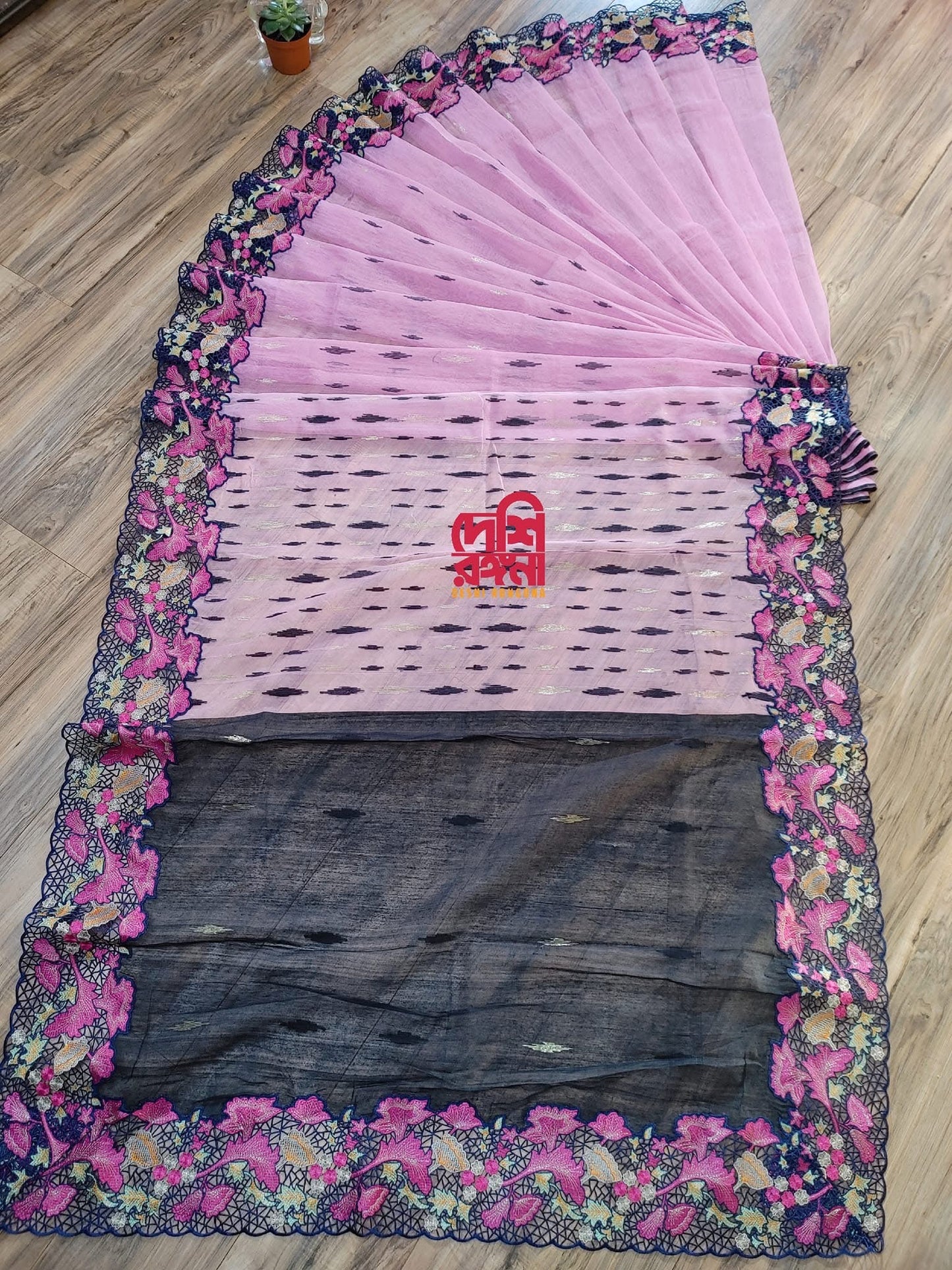 Pink Cutwork Jamdani Dhakai – Hand Embroidered