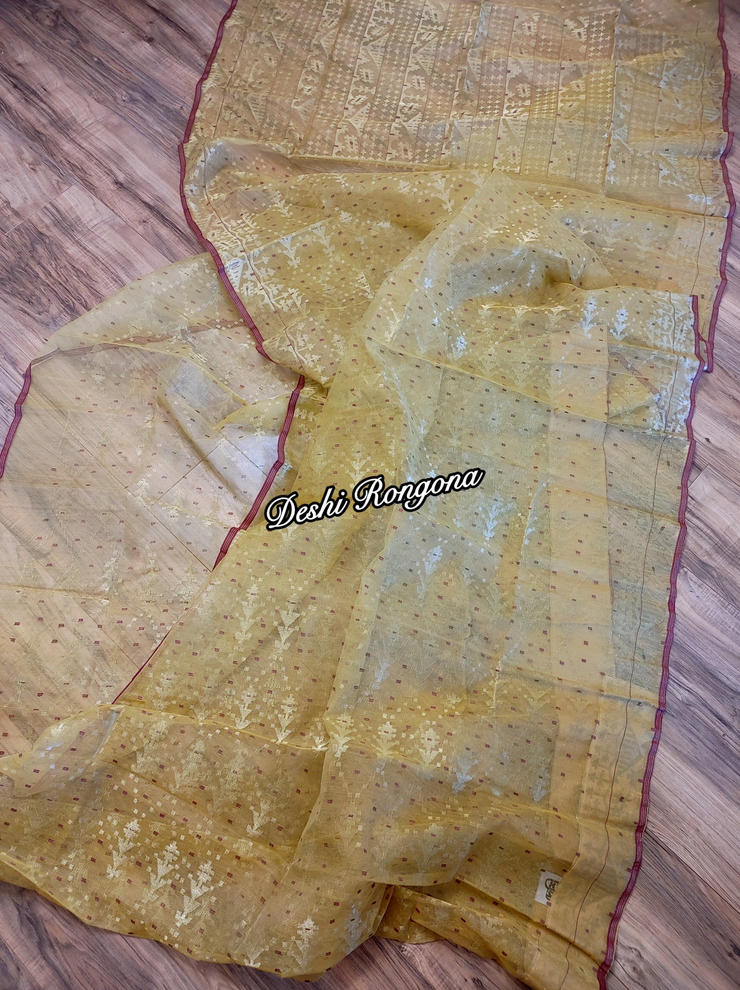 Elegant Dhakai Jamdani Saree - Royal Golden