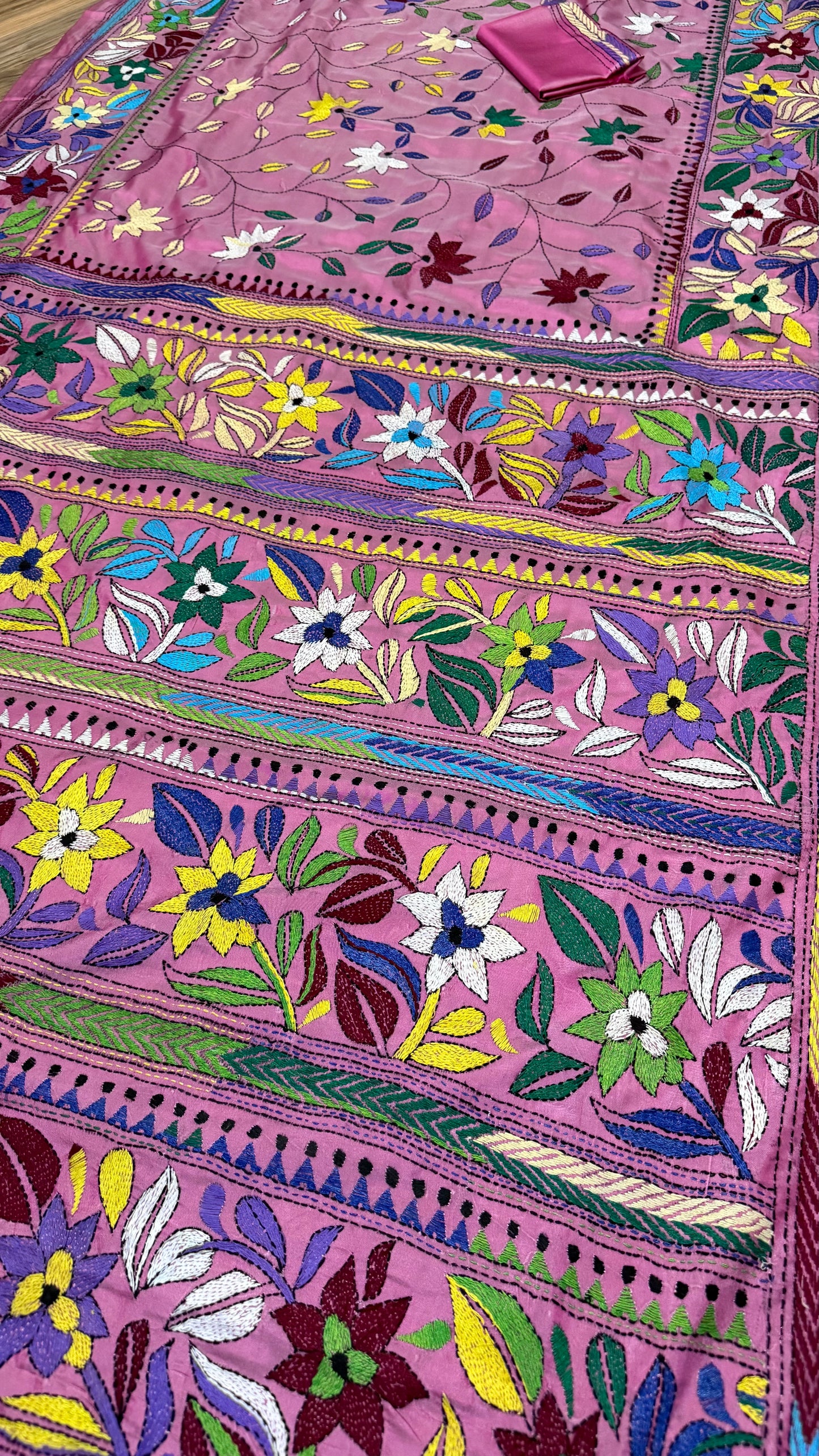 Pink Tone Bangalore Silk Kantha Saree