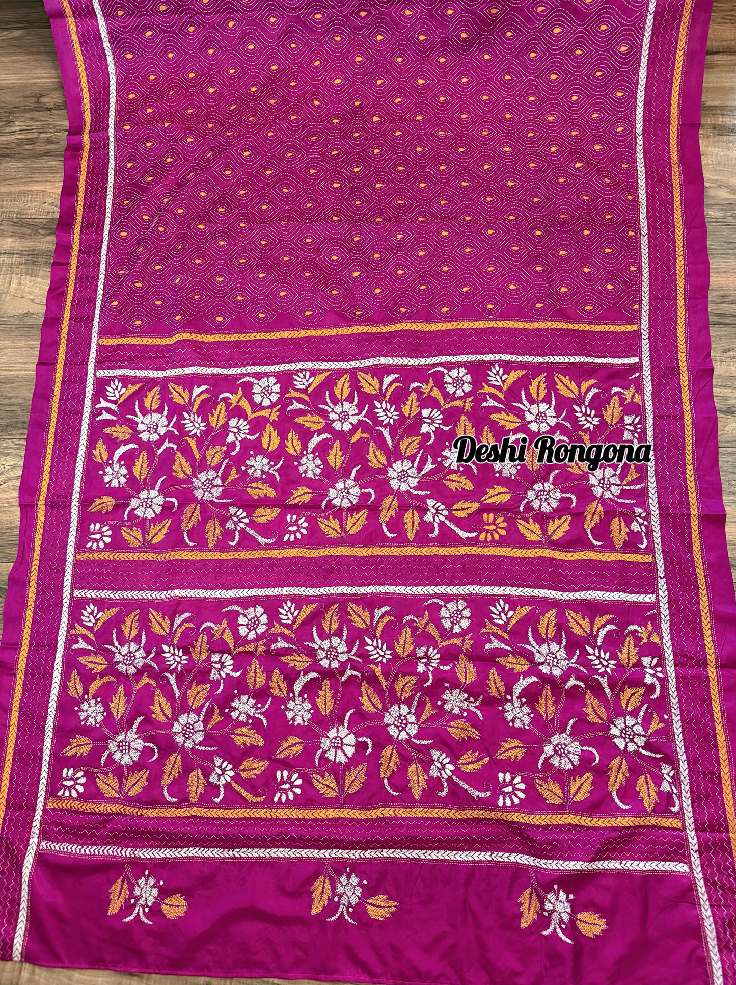 Magenta Bangalore Silk Kantha Saree