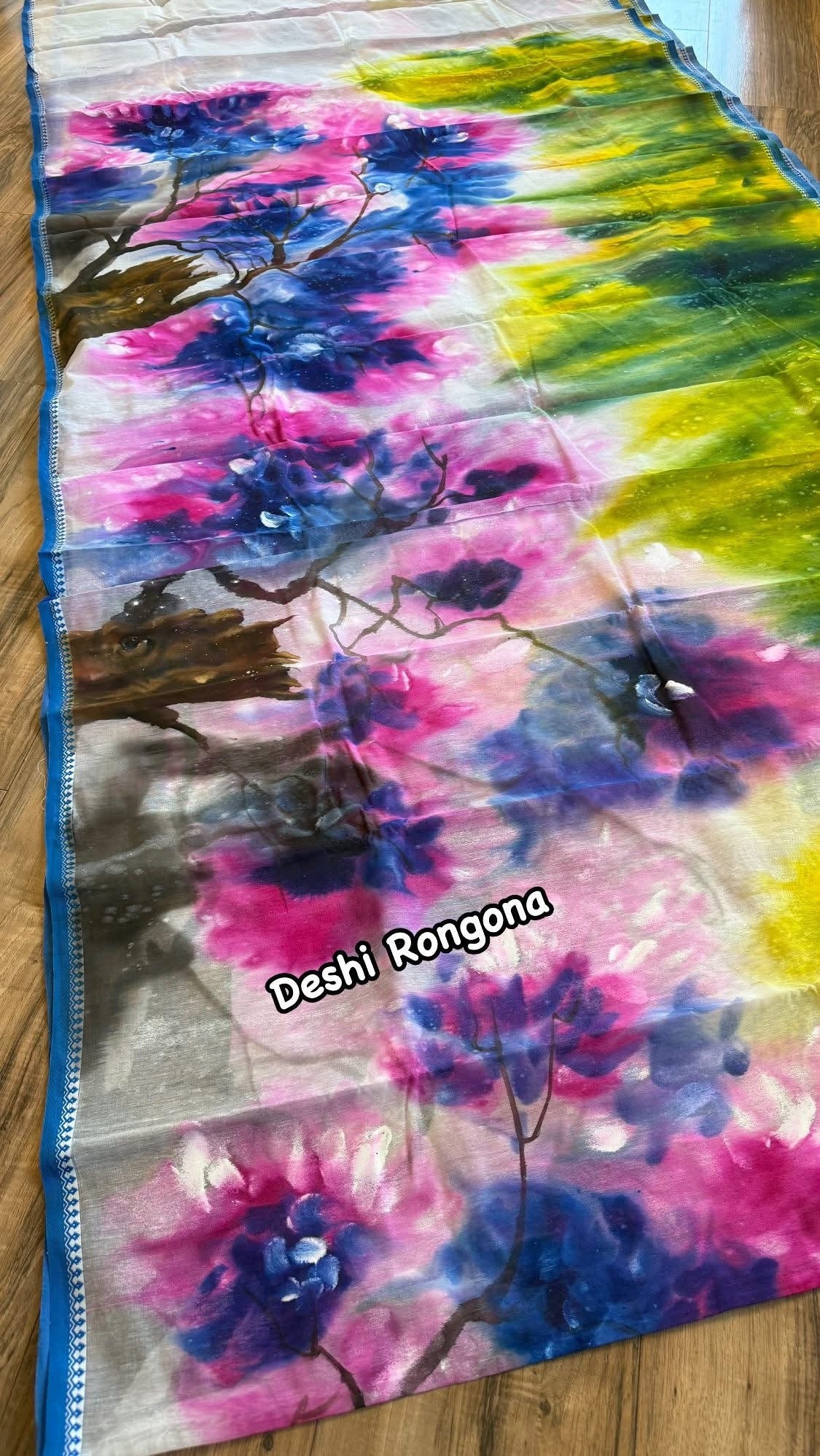 Abstract Watercolor – Handpainted Half Silk Saree
