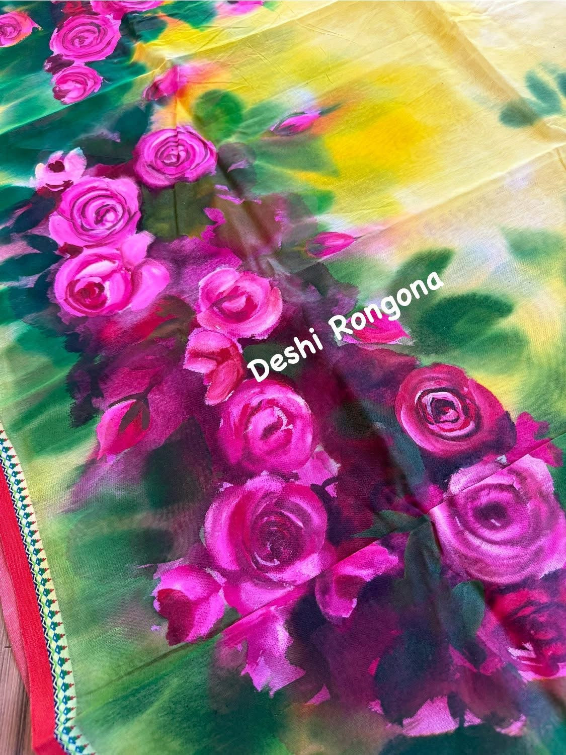 Rose Bloom Handpainted Saree on Tangail Halfsilk