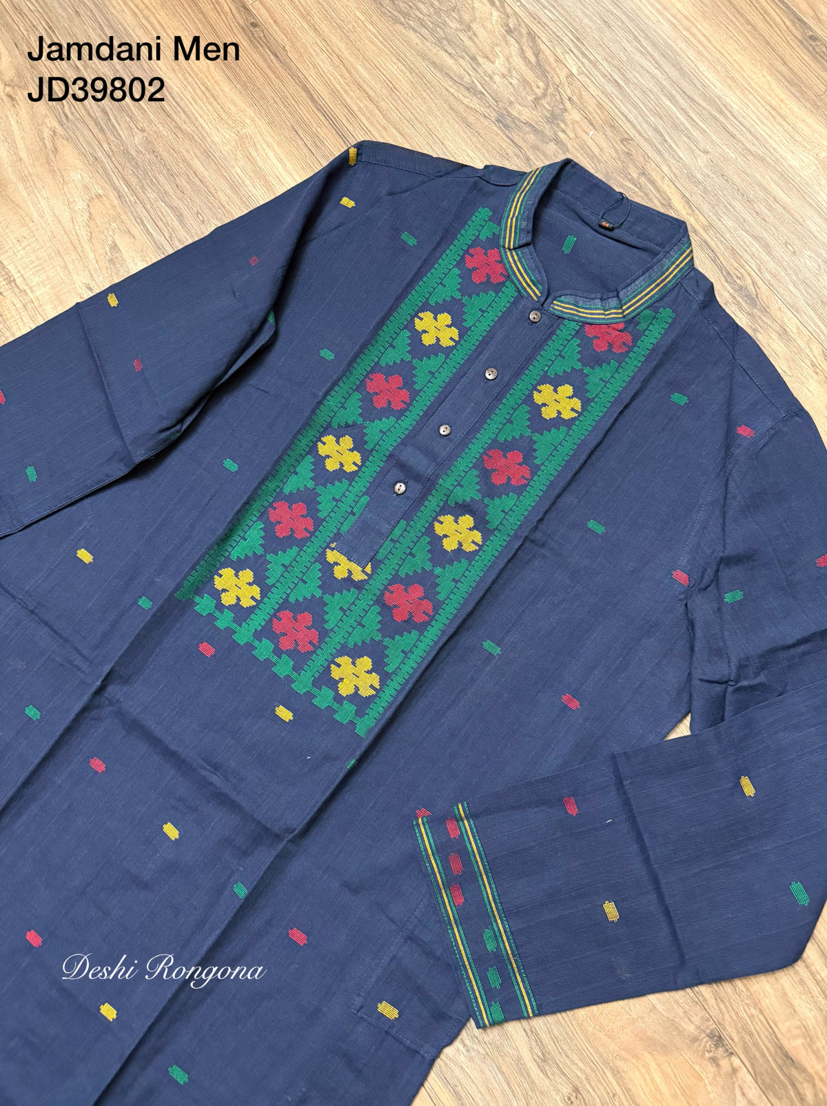 Original Dhakai Jamdani Punjabi – Handwoven Pure Cotton, Navy Blue