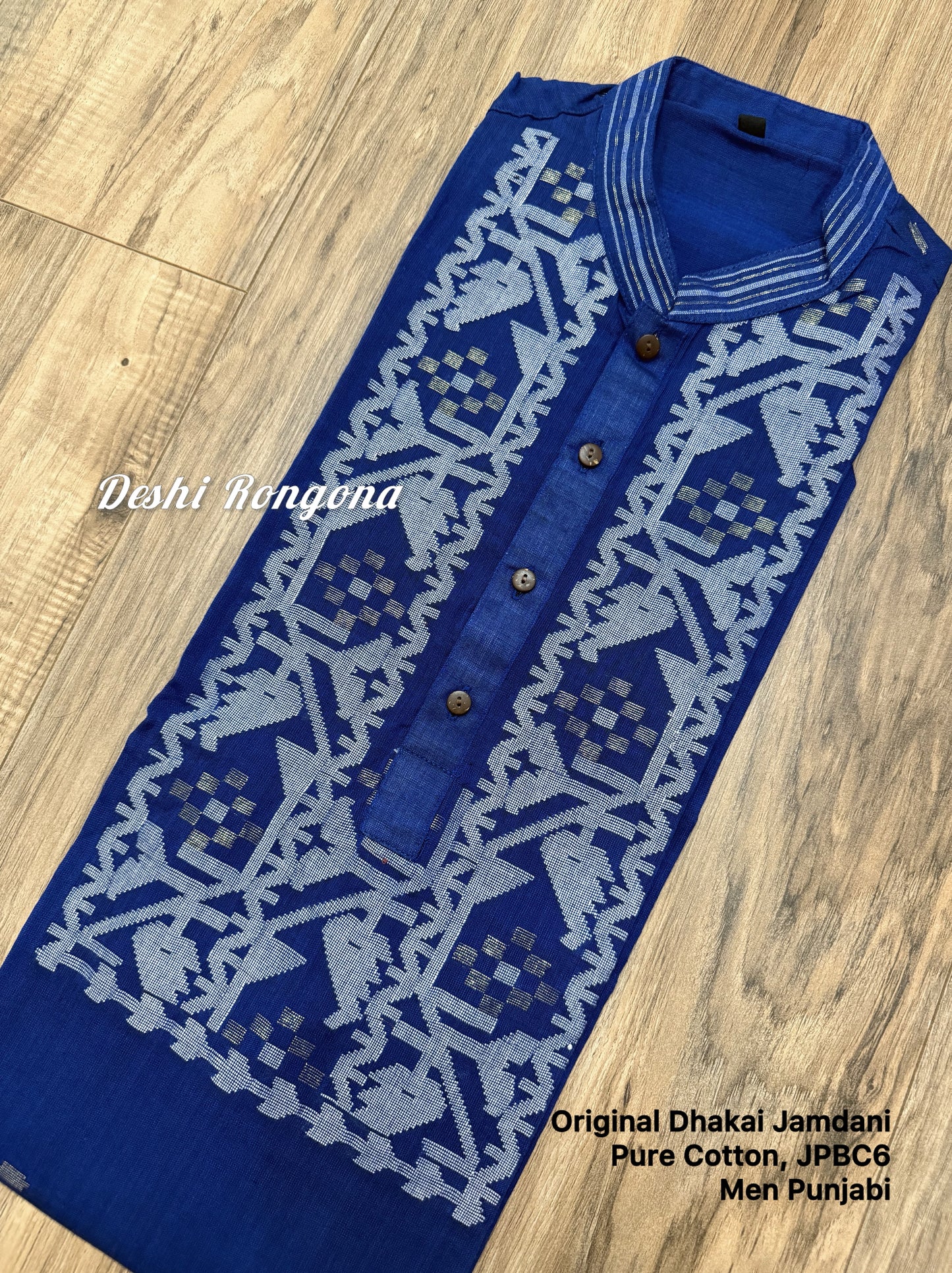 Original Dhakai Jamdani Punjabi – Handwoven Pure Cotton, Deep Blue