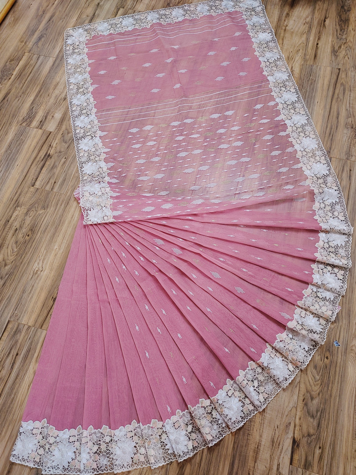 Mauve Pink Cutwork Jamdani Dhakai – Embroidered