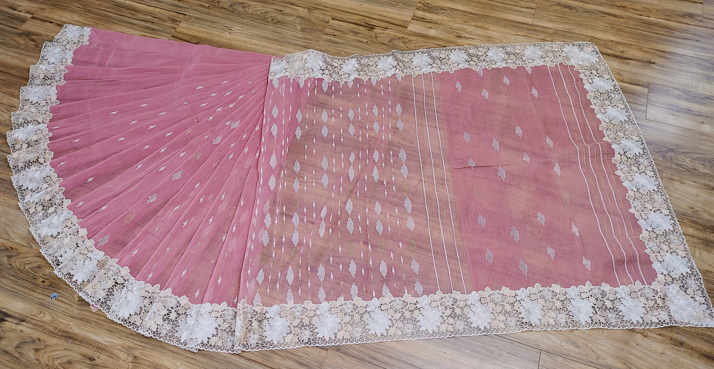 Mauve Pink Cutwork Jamdani Dhakai – Embroidered