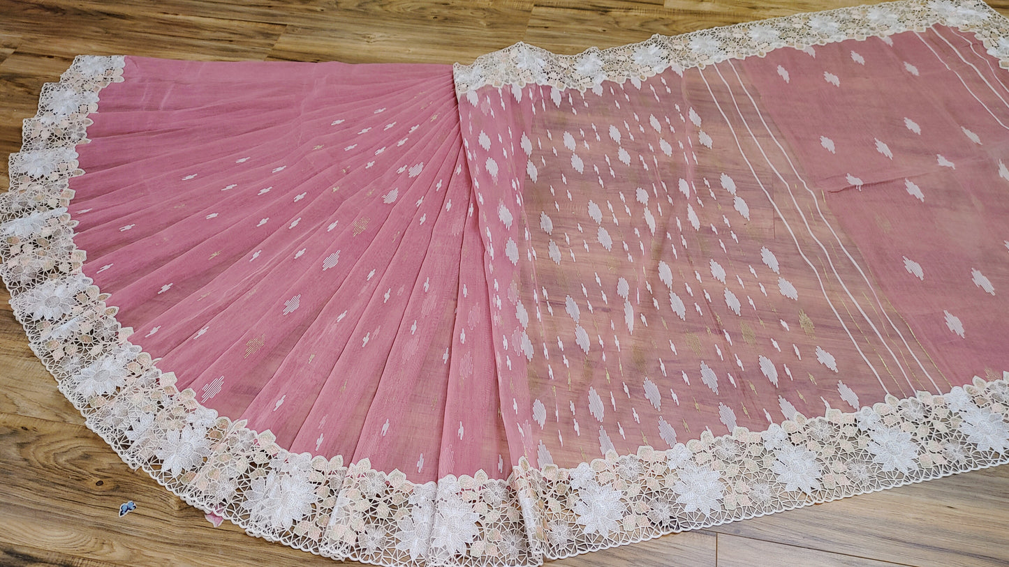 Mauve Pink Cutwork Jamdani Dhakai – Embroidered