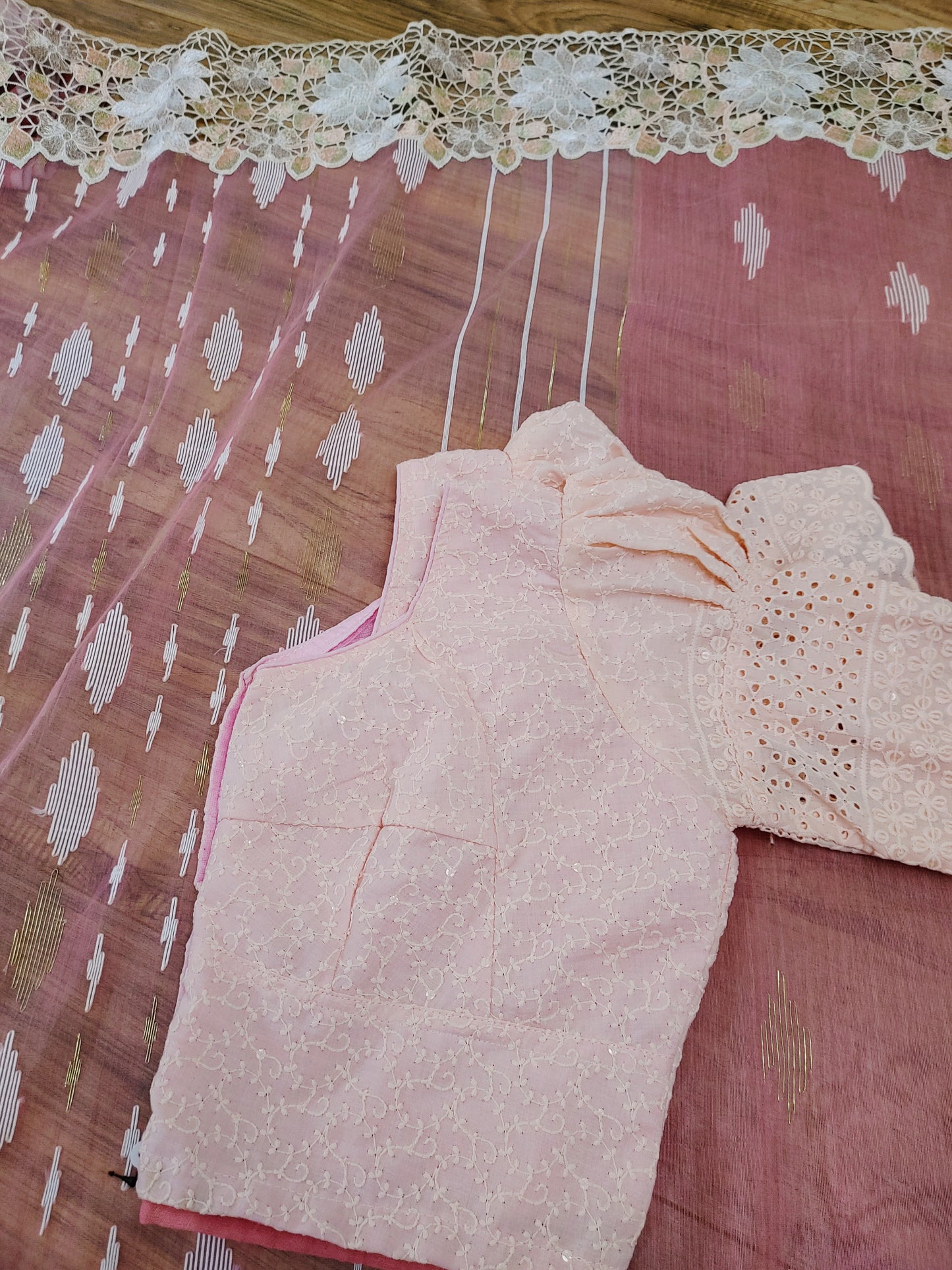 Mauve Pink Cutwork Jamdani Dhakai – Embroidered