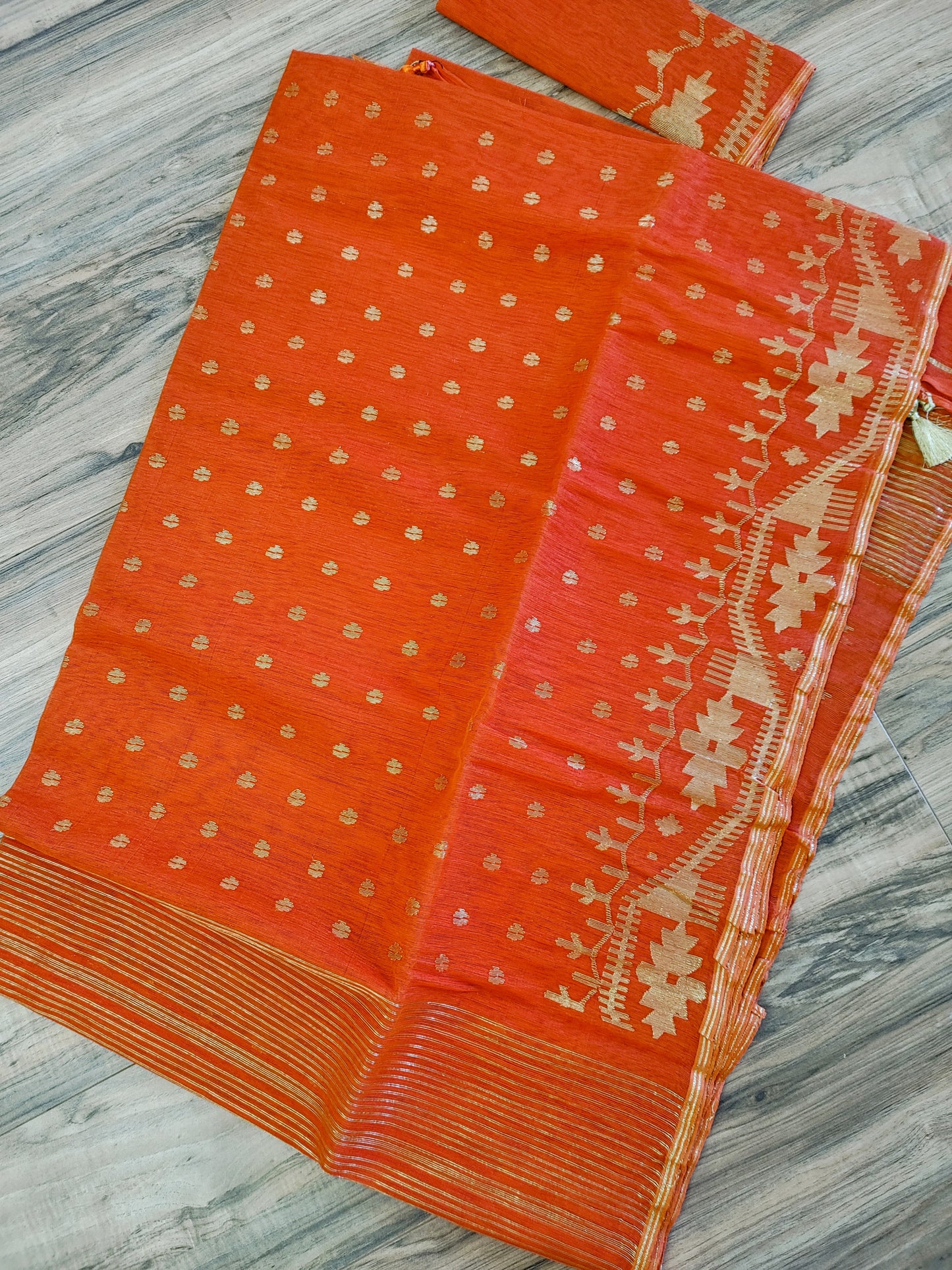 Orange Dhakai Jamdani Saree - Handloom Classic