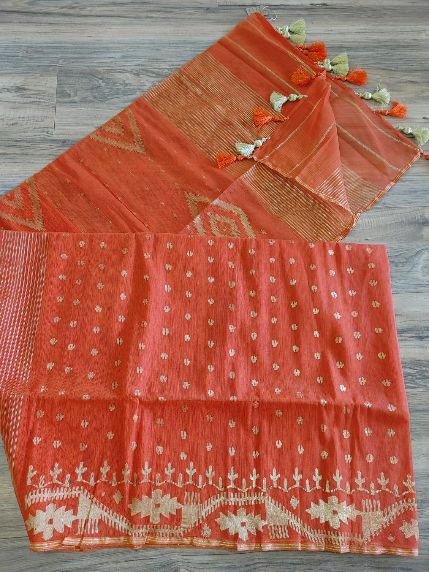 Orange Dhakai Jamdani Saree - Handloom Classic