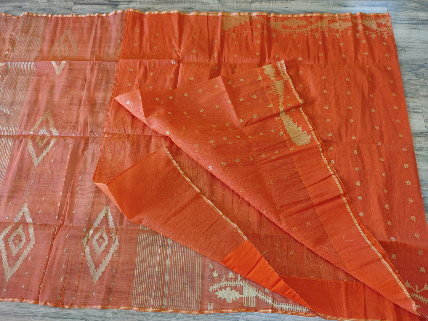 Orange Dhakai Jamdani Saree - Handloom Classic