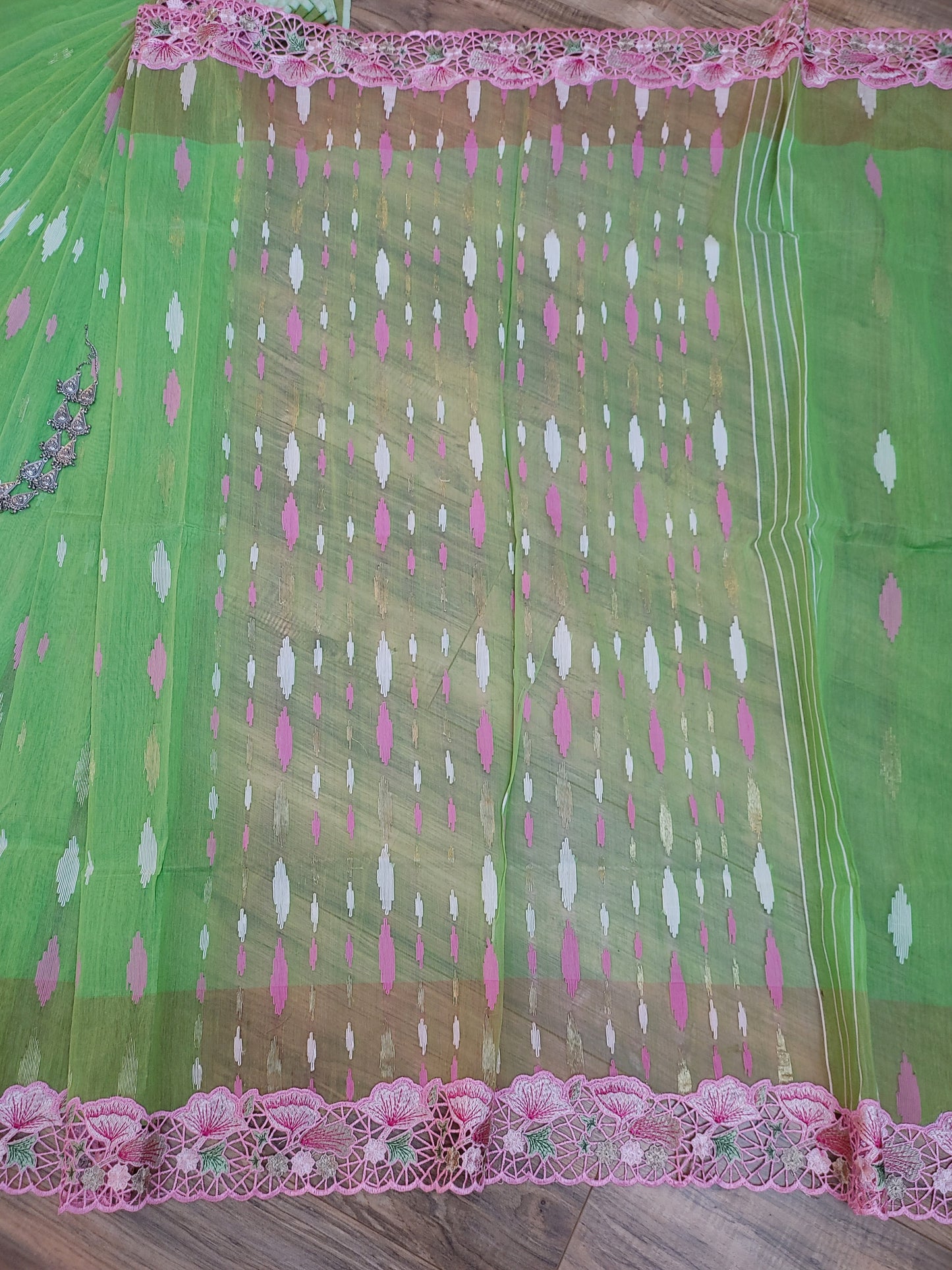 Pastel Moss Green Cutwork Original Jamdani Dhakai