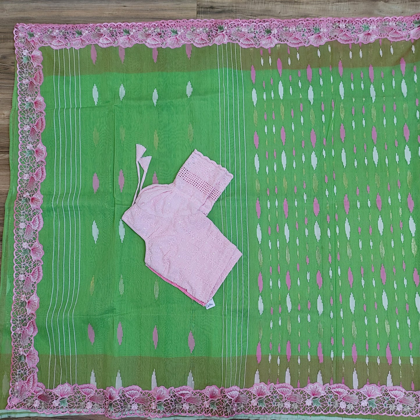 Pastel Moss Green Cutwork Original Jamdani Dhakai