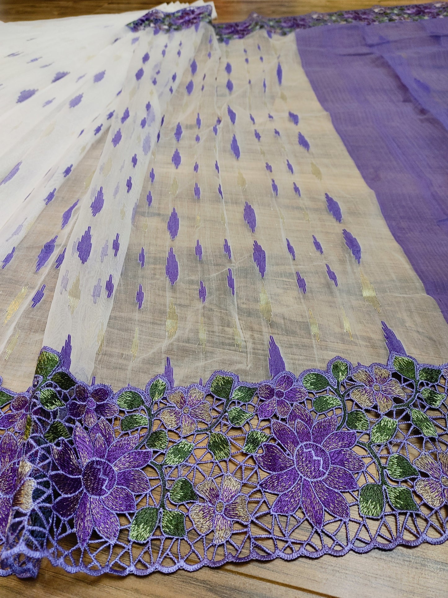 White Purple Cutwork Dhakai Jamdani – Designer Collection