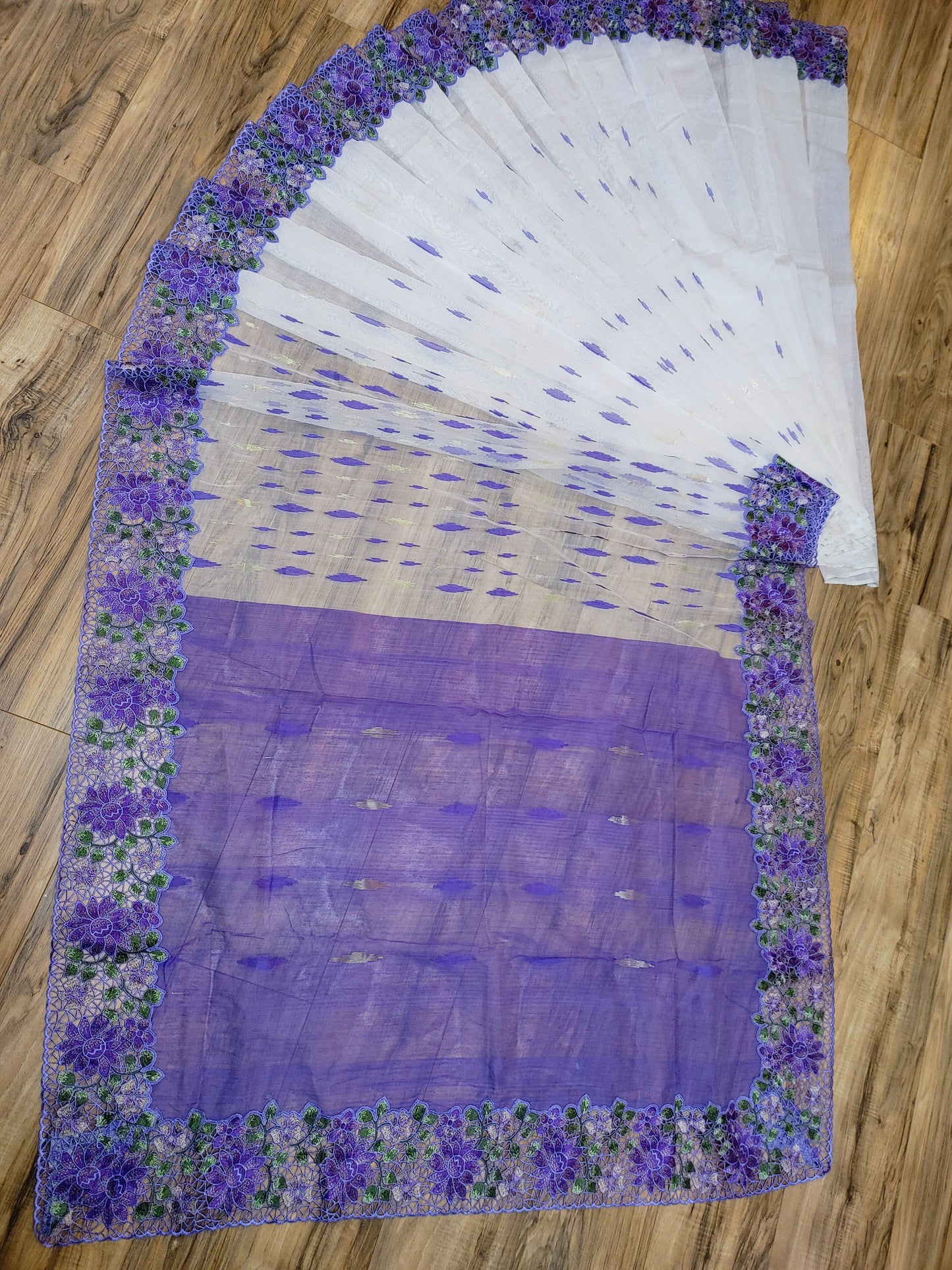 White Purple Cutwork Dhakai Jamdani – Designer Collection