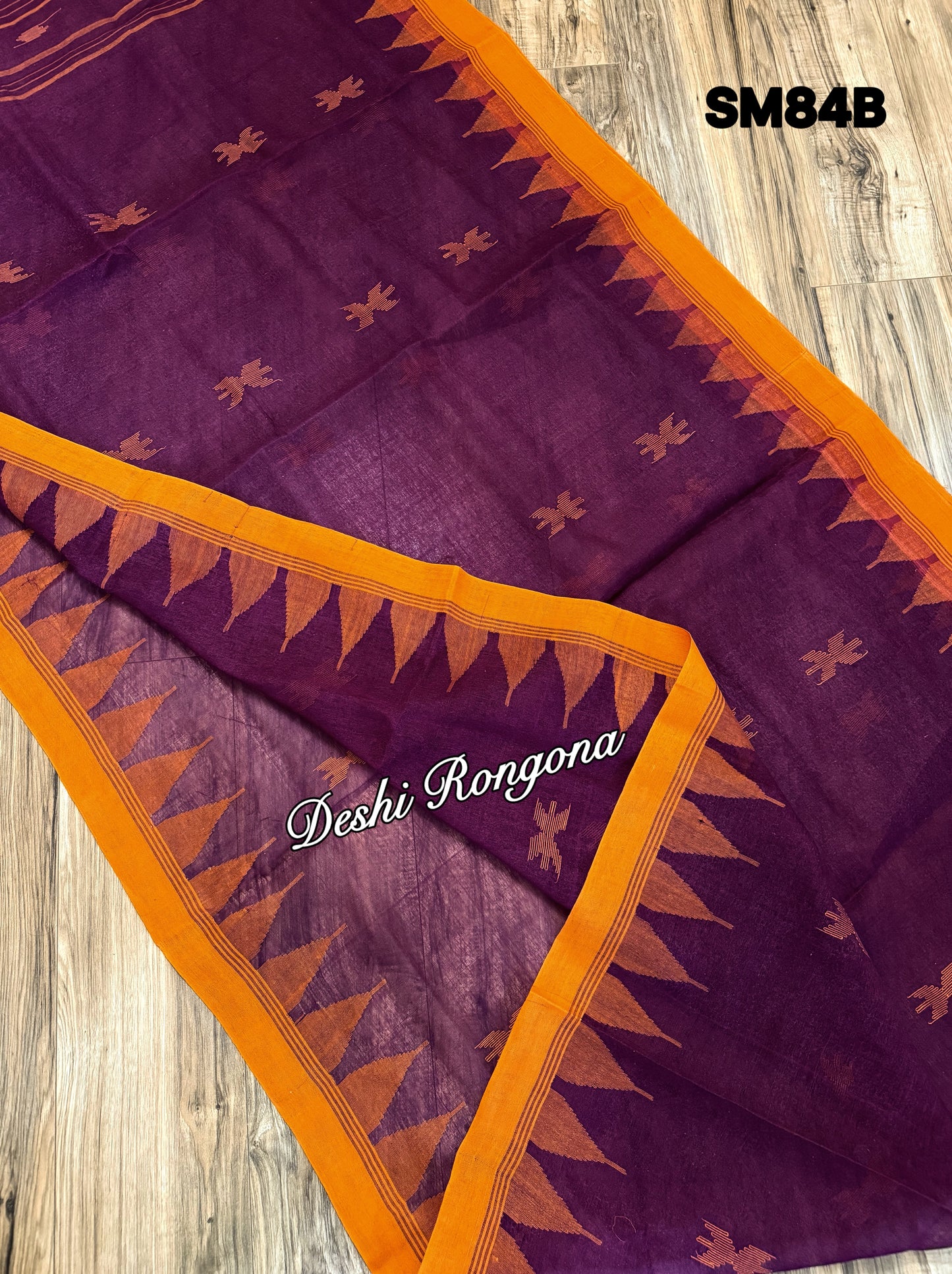 Monipuri Cotton saree, Burgundy and Orange