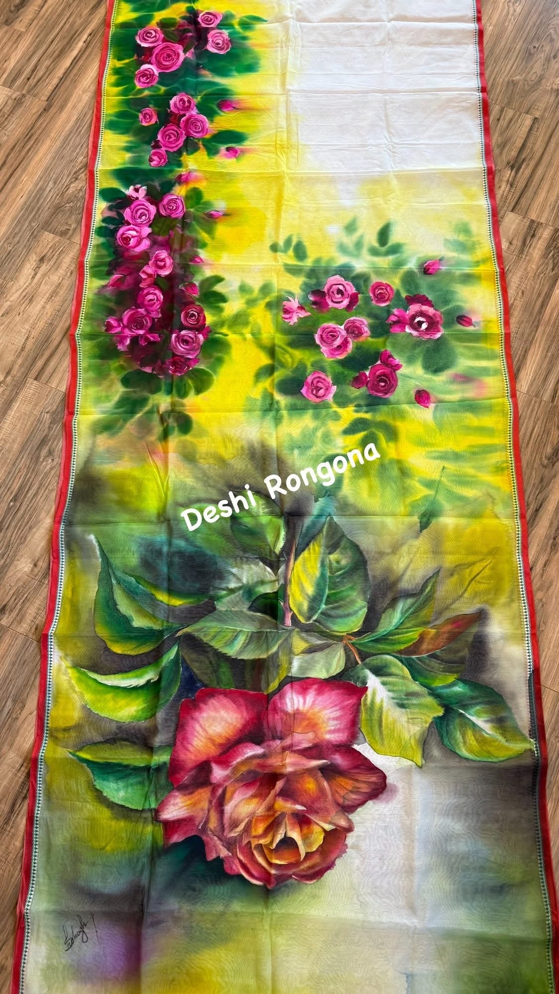 Rose Bloom Handpainted Saree on Tangail Halfsilk