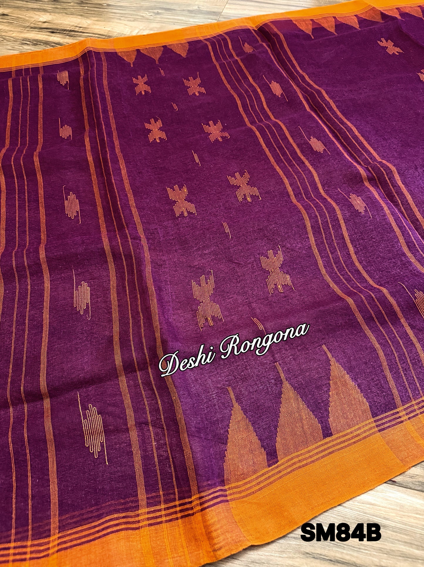 Monipuri Cotton saree, Burgundy and Orange