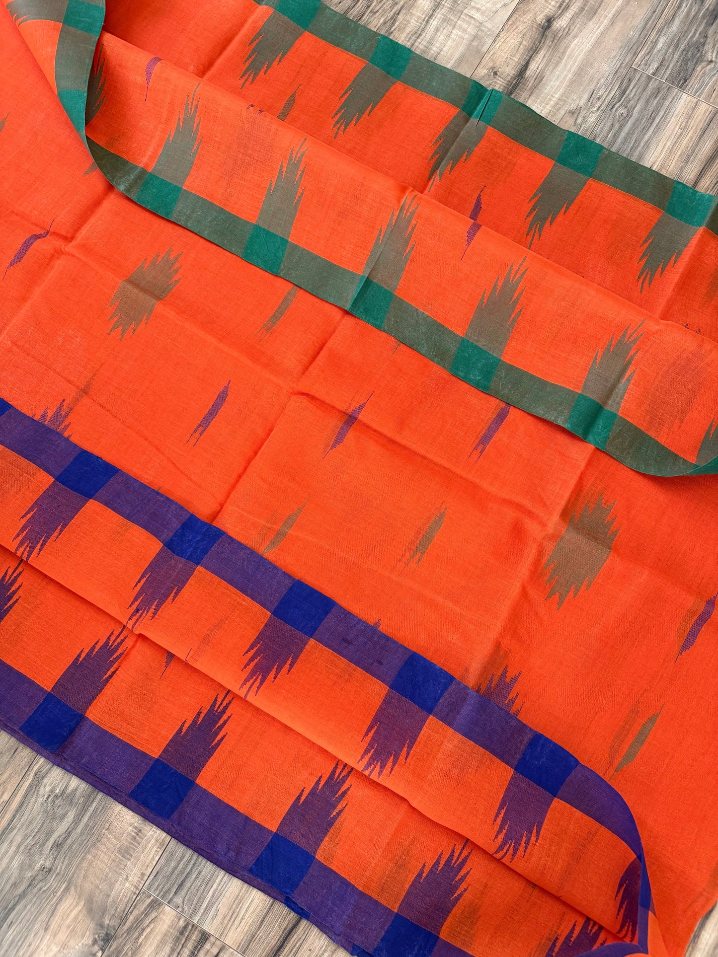 Sylheti Monipuri Handwoven Cotton Saree– Orange