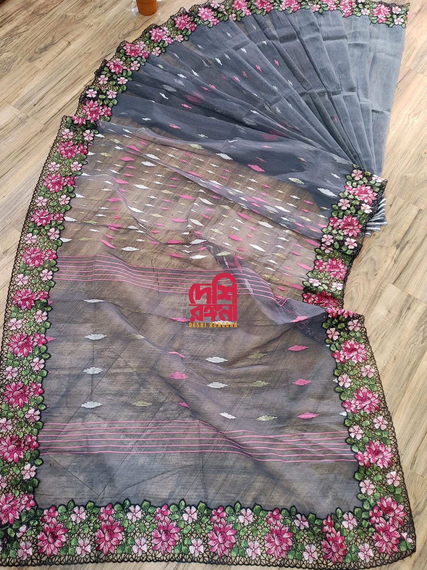Gray Cutwork Dhakai Jamdani – Halfsilk 64 count