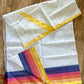 Tangail Halfsilk Khesh Saree, White -pink border