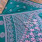 Sea green Bangalore Silk Kantha Saree with pink work