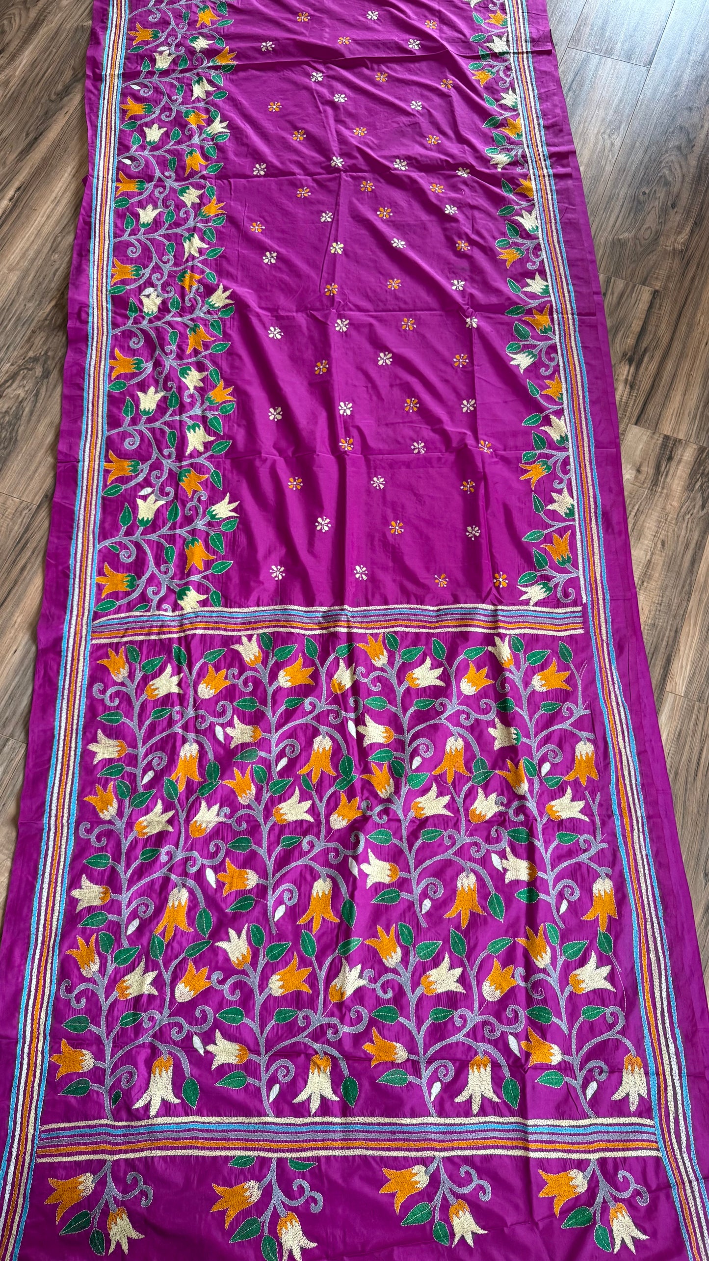 Bright Pink Bangalore Silk Kantha Saree