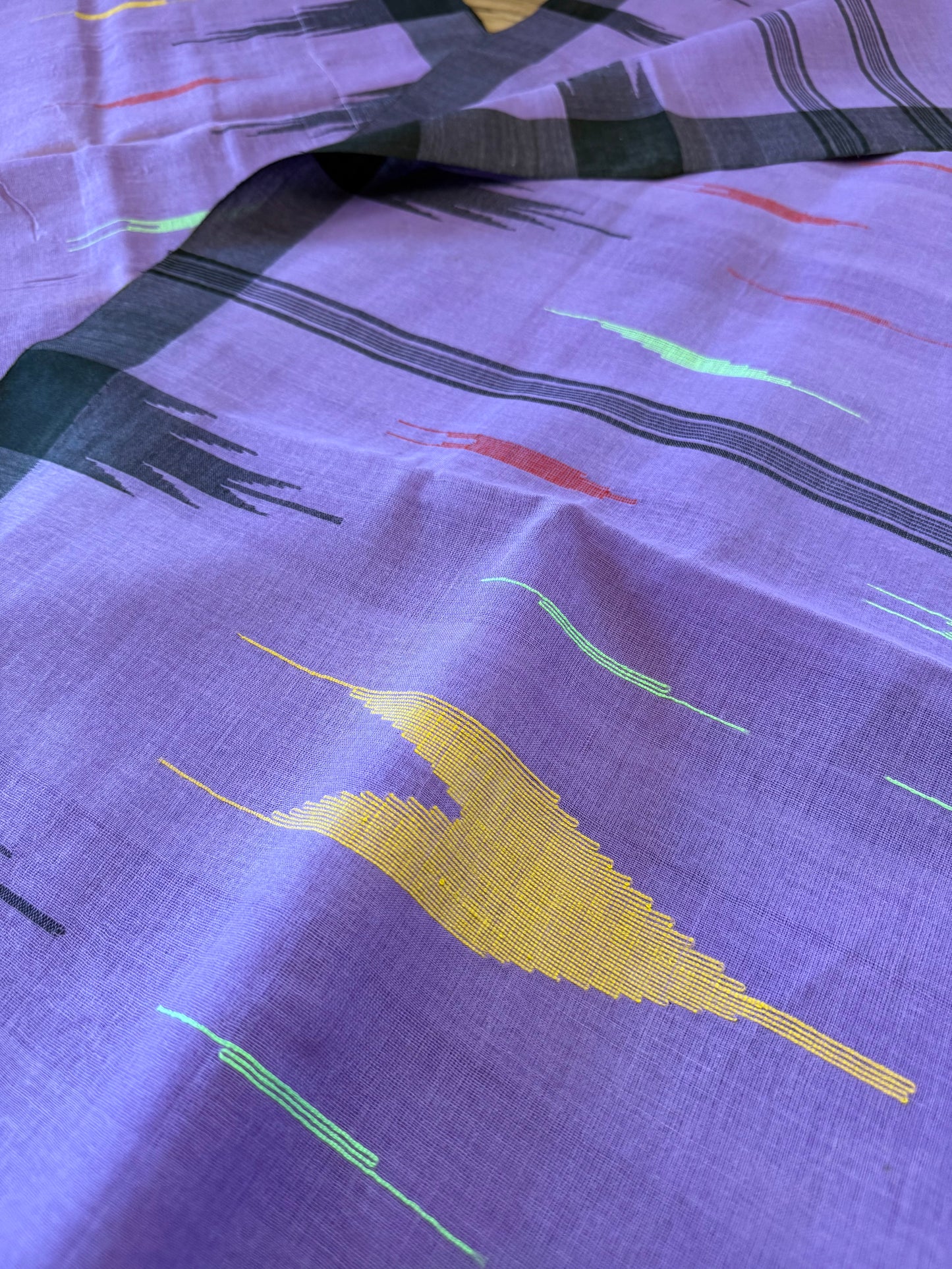Sylheti Monipuri Handwoven Cotton Saree – Lilac & Black