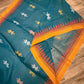 Sylheti Monipuri Handwoven Sea Green Saree with Orange