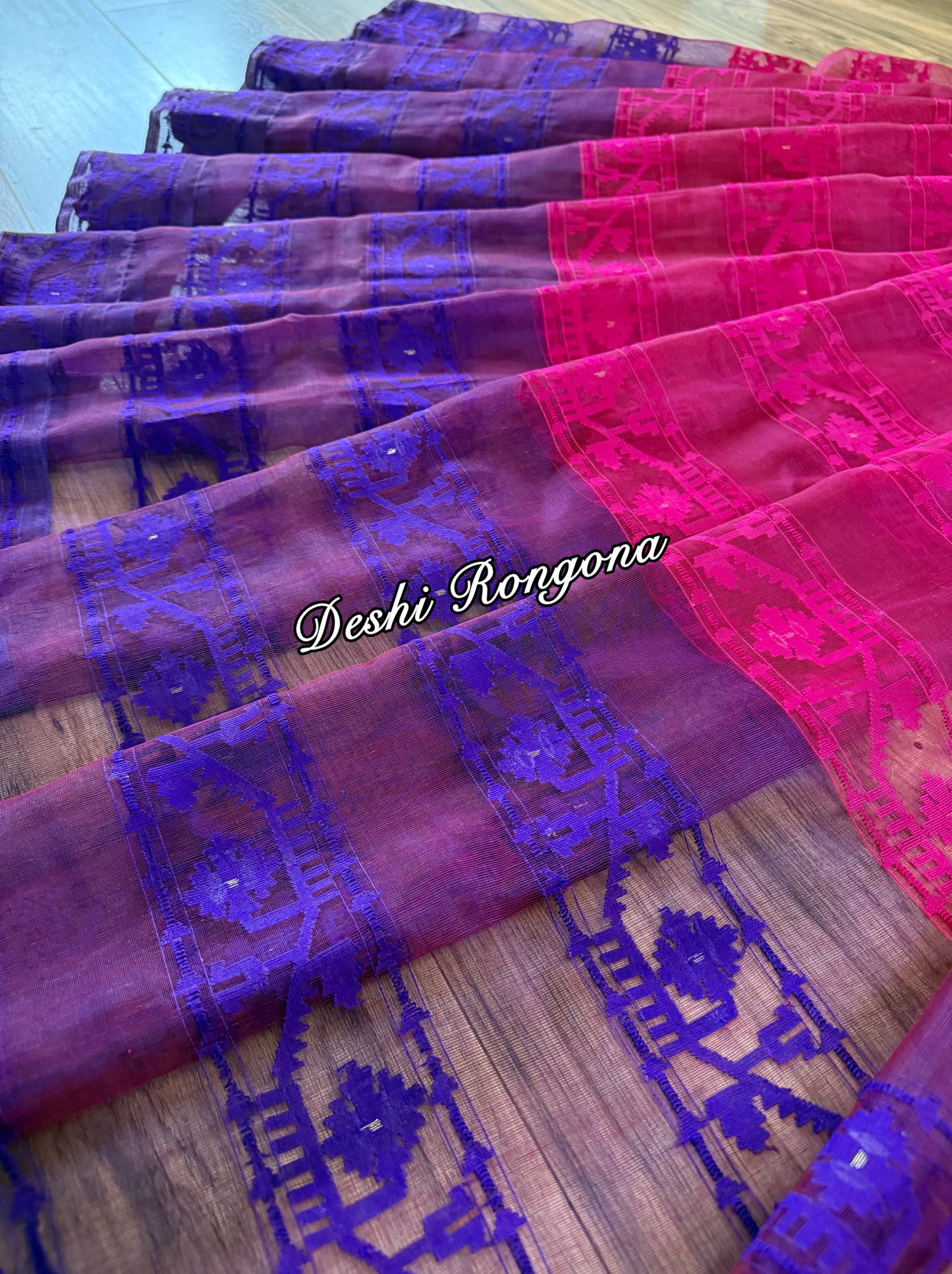Elegant Magenta Orange Purple Dhakai Jamdani Saree - Handloom Classic