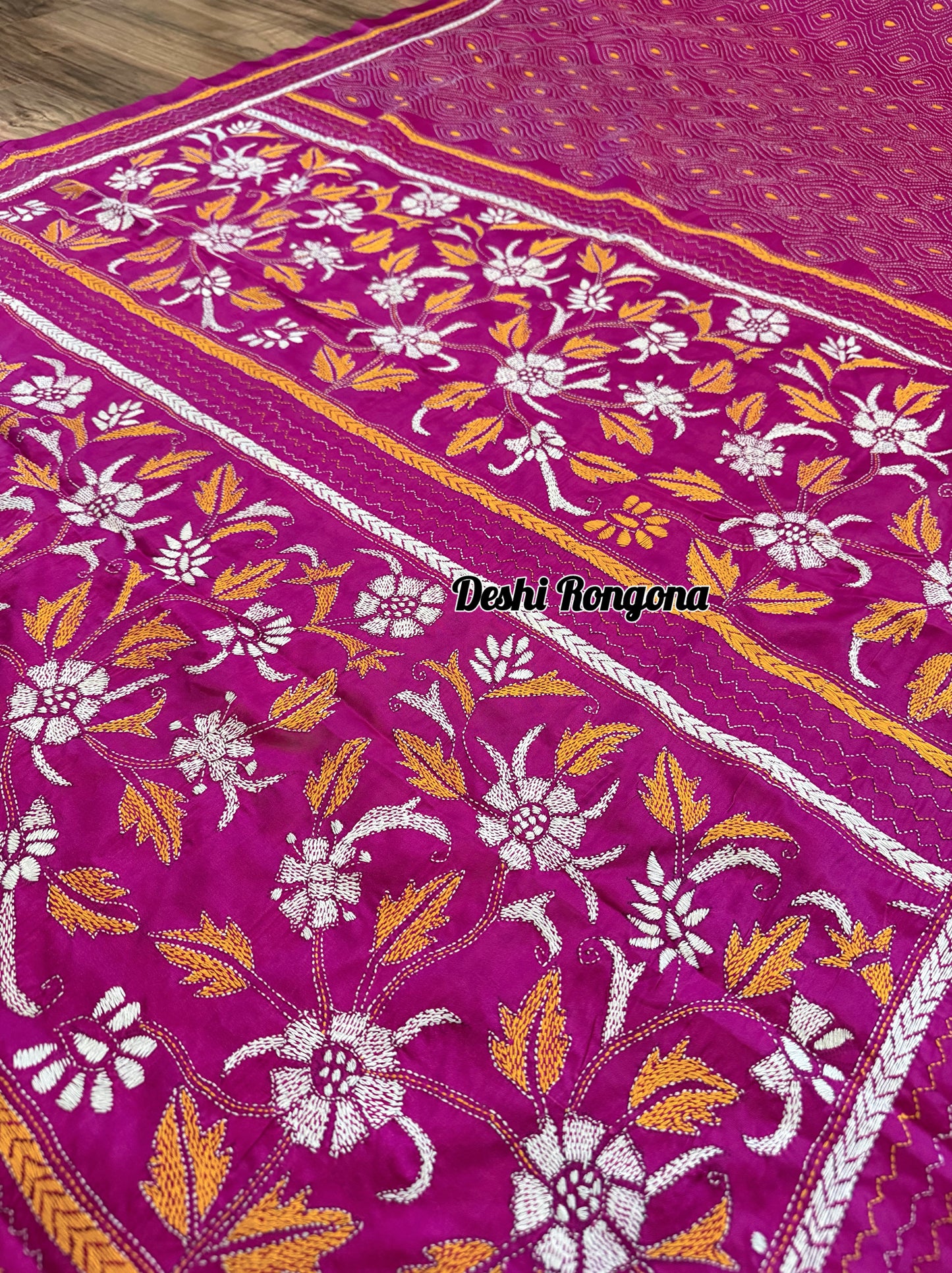 Magenta Bangalore Silk Kantha Saree