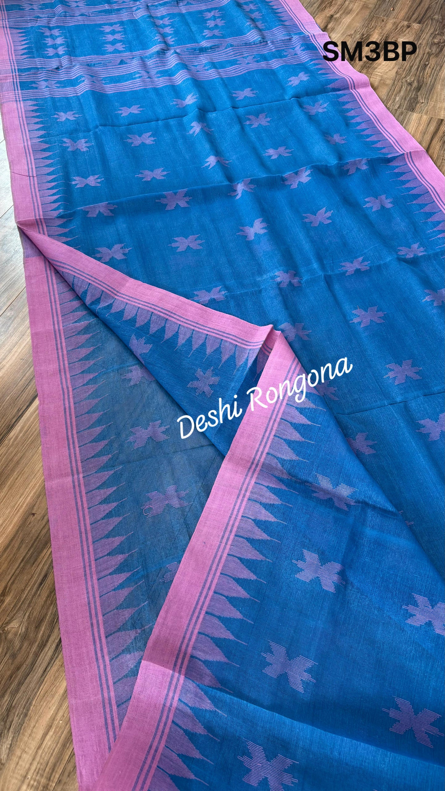 Sylheti Monipuri Handwoven Cotton Saree - Blue