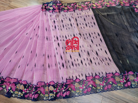 Pink Cutwork Jamdani Dhakai – Hand Embroidered