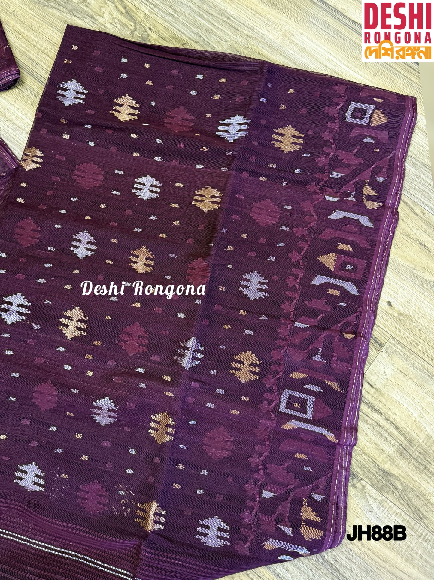 Original Dhakai Jamdani Saree - Plum Purple