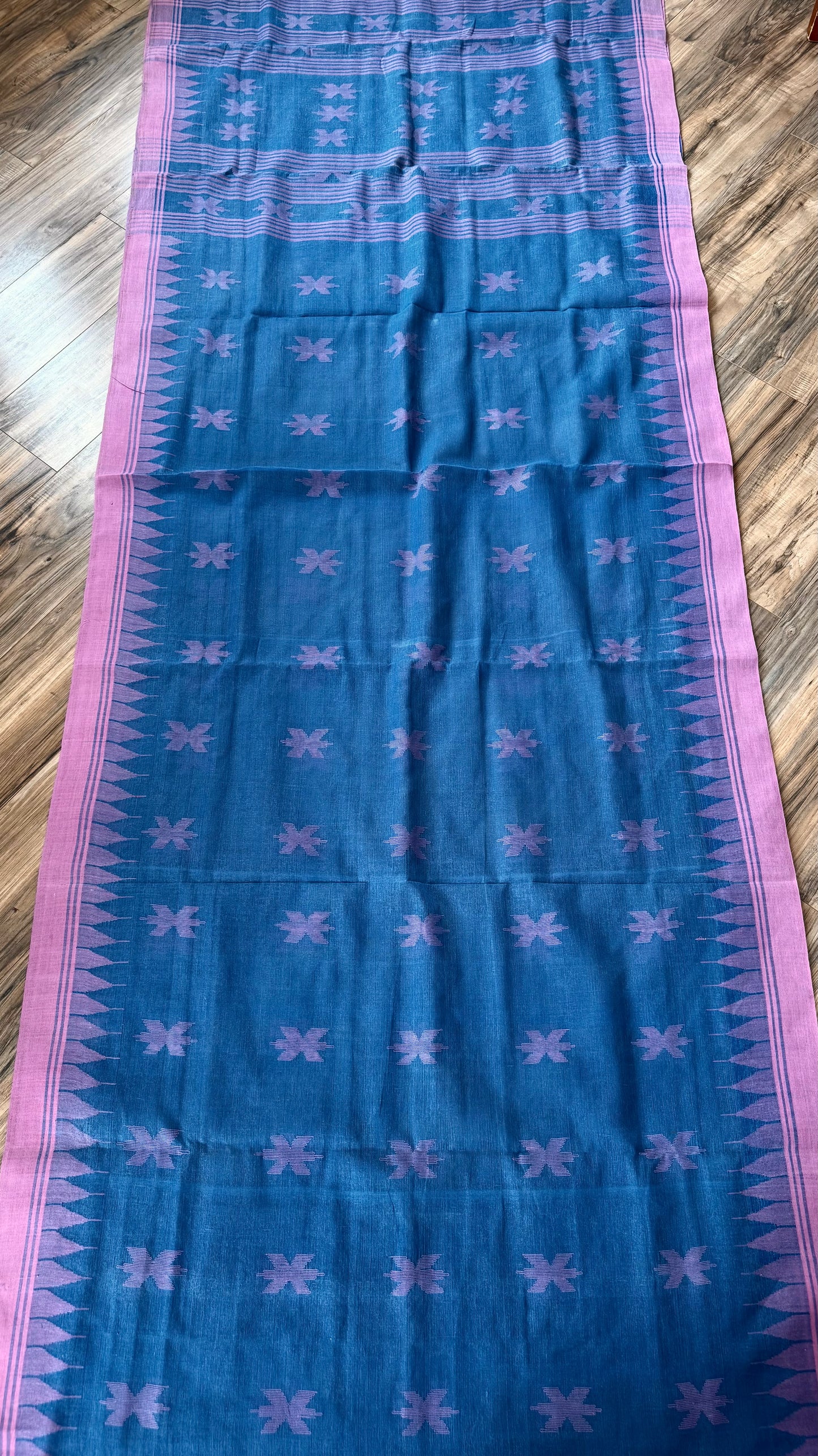 Sylheti Monipuri Handwoven Cotton Saree - Blue