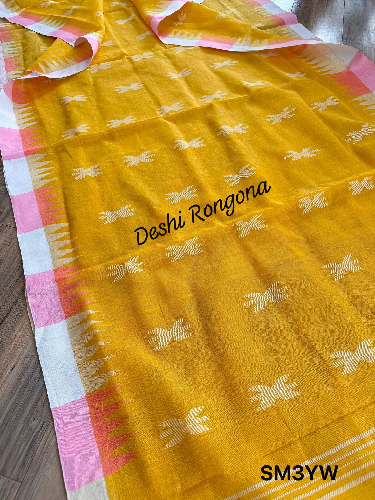 Sylheti Monipuri Handwoven Cotton Saree – Yellow
