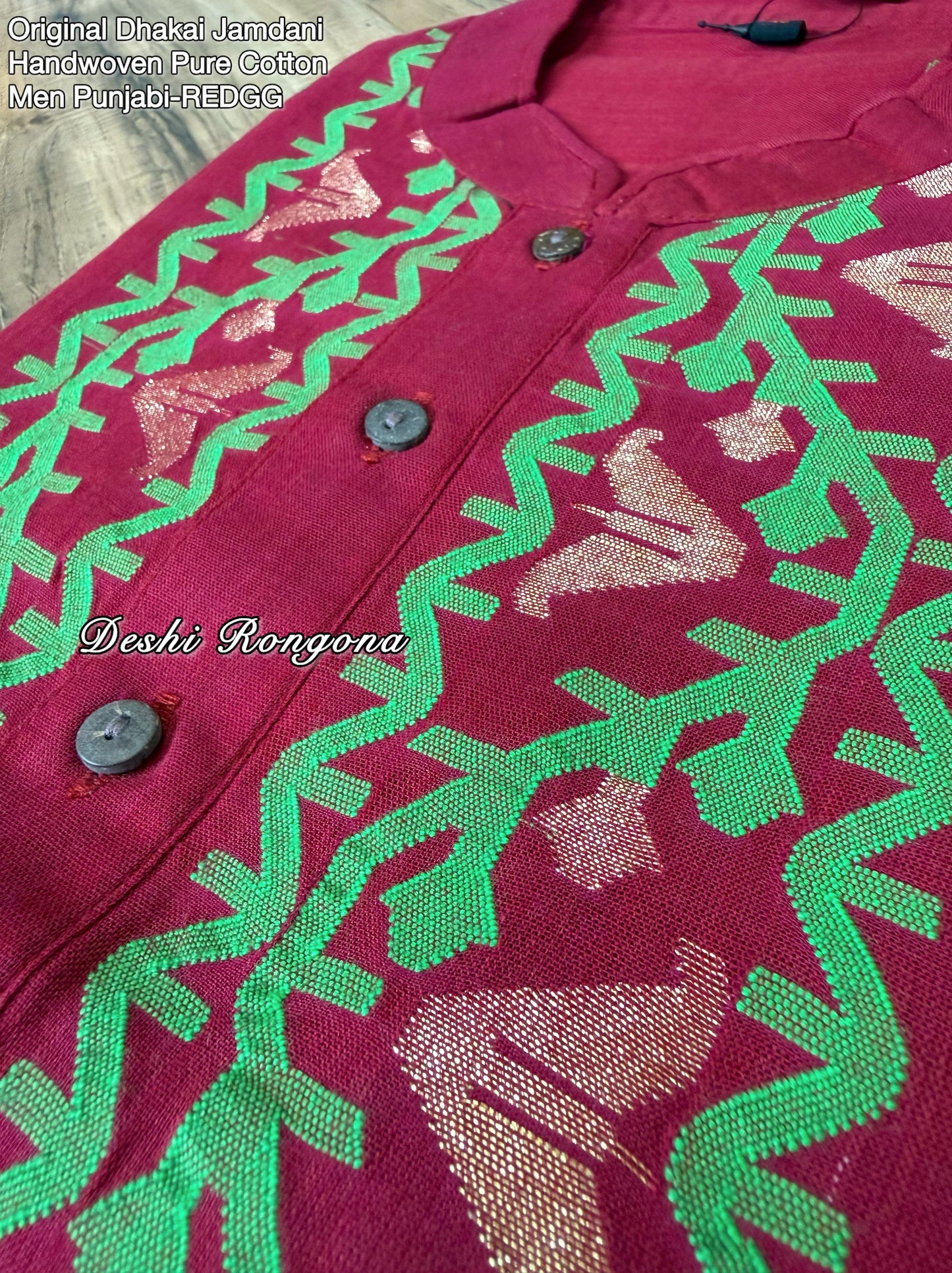 Original Dhakai Jamdani Punjabi – Handwoven Pure Cotton, RED
