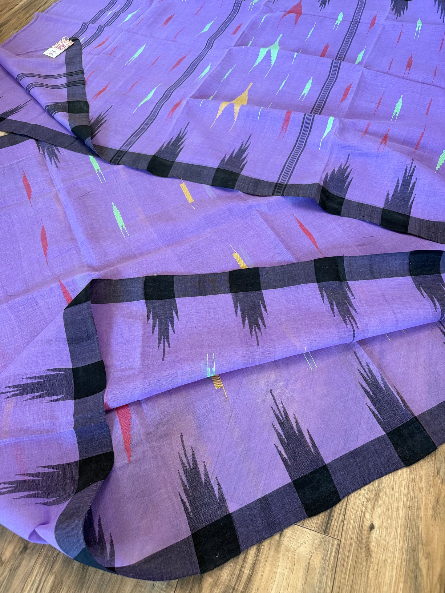 Sylheti Monipuri Handwoven Cotton Saree – Lilac & Black